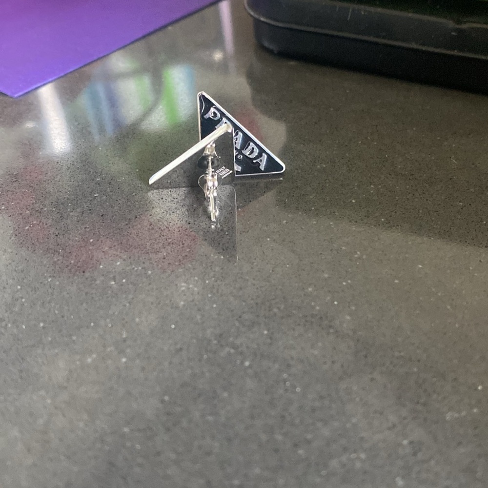 Authentic Prada Symbole Earrings in silver and black enamel (serial # on back) - Picture 6 of 6
